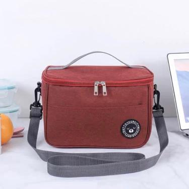 Imagem de Bolsa Térmica Porta Marmita Grande OEM Fitness em Poliéster e Manta Laminada 18x26x17 Vinho Adulto