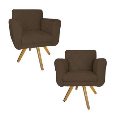 Imagem de Conjunto 2 Poltrona Decorativa Com Base Giratória De Madeira Isabella 