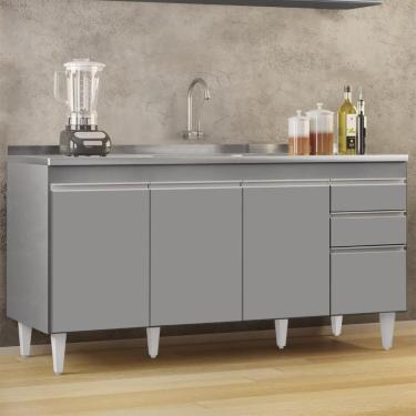 Imagem de Balcão de Cozinha com Pia Inox 160cm Arkansas Cinza         - Lumil