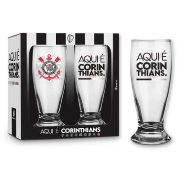 Imagem de Kit 2 Copo Vidro Tulipa Munich Corinthians Oficial Chopp Cerveja 200ml