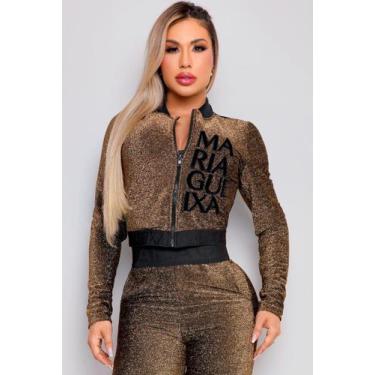 Imagem de Casaco lurex maxi logo maria gueixa, P, Dourado