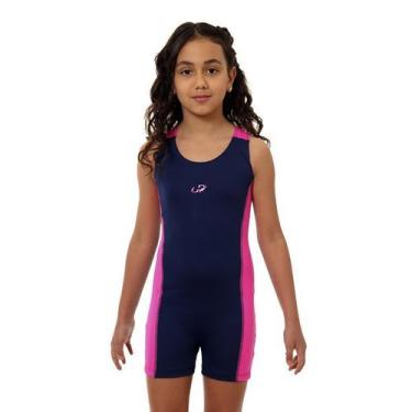 Imagem de Macaquinho Helanca Feminino Infantil Hammerhead Nataçao, Marinho, Pink