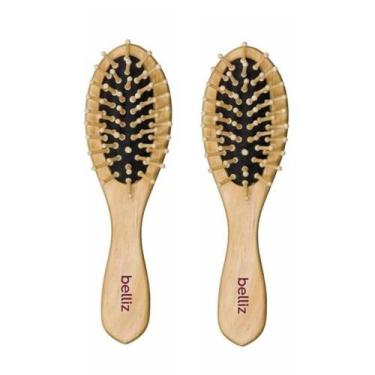 Imagem de Kit 2 Mini Escova de Cabelo Belliz Almofadada Cerdas de Madeira Pequen