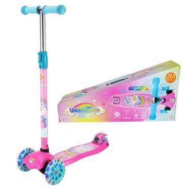 Imagem de Patinete Infantil Unicórnio Rosa 3 Rodas Com Luz Led E Guidão Ajustáve