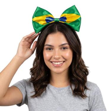 Imagem de Tiara De Cabelo Do Brasil Copa Do Mundo Com Laço Verde E Amarelo Para 