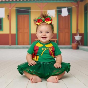 Imagem de Body Fantasia Bebe Chiquinha Menina Saia e Laço - KidsBeHappy, M