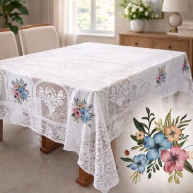 Imagem de Toalha de Mesa Renda Estampada 4 E 6 Cadeiras Decoração Cozinha Forro 