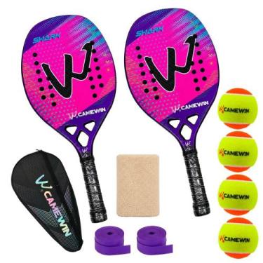 Imagem de Kit 2 Raquetes Beach Tennis Camewin Carbono 3K + 4 Bolinhas, Shark pin