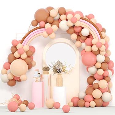 Imagem de Boho balão guirlanda blush nude rosa empoeirado marrom branco areia longo balões torcido kit arco para chá de bebê decoração de festa de aniversário arco-íris