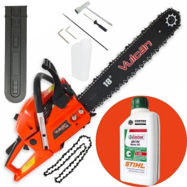 Imagem de Motosserra Robusto Vulcan Profissional VSL550 2T 55CC 3HP Sabre Ponta Rolante 18 Polegadas Corrente de 3/8 x 1,5mm Com Óleo Castrol Sthil 500ml