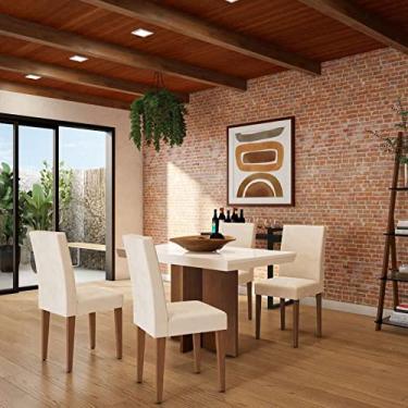 Imagem de Conjunto de Mesa de Jantar Texas II com Tampo de Vidro Off White e 4 Cadeiras Grécia Veludo Creme