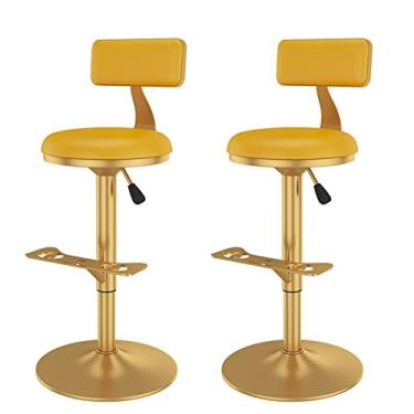 Imagem de Banco De Barra De Ouro Com Cadeira De Balcão Giratória Traseiro Conjunto De 2 Altura Da Ilha Da Cozinha Ajustável Altura Do Balcão, Pu Assento Estofado Cromado De Couro Para Café, Lounge, Bar, Cozinha