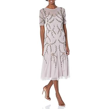 Imagem de Adrianna Papell Vestido feminino com contas midi coberto, Cinza-claro, 42