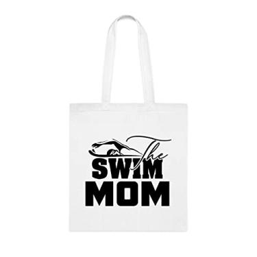 Imagem de Bolsa Tote The Swim Mom, para mãe, bolsa de ombro para mãe, bolsas reutilizáveis para mamães, presente para mães da filha favorita, filho e filhos, Branco