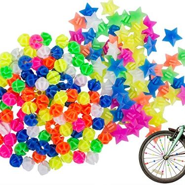 Imagem de YuCool 180 peças de cores sortidas para decoração de raio de bicicleta, clipe de plástico para bicicleta, miçangas redondas e acessórios de raio de roda de estrela