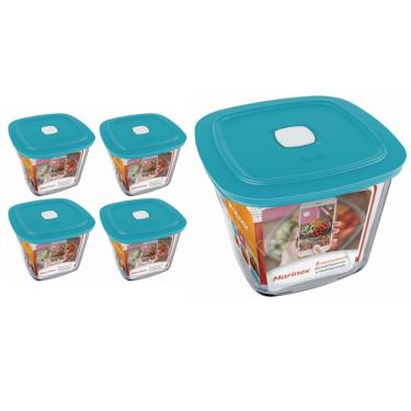 Imagem de Pote Vidro Quadrado Alto Facilita  Com Tampa 1L Marinex 4Un