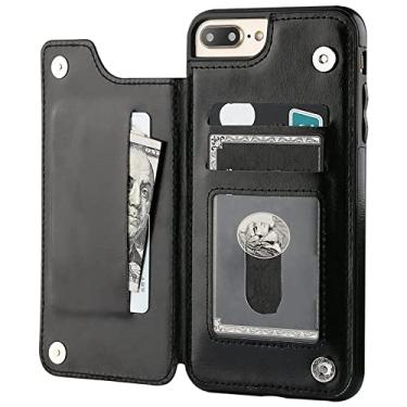 Imagem de Capa de couro premium slim fit de luxo para iphone 14 13 11 12 pro xs max xr x se 6s 6 7 8 plus porta cartão de carteira slots caso flip, preto, para iphone 11 pro
