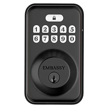 Imagem de Fechadura eletrônica de porta sem chave com teclado antimicrobiano iluminado e fechadura de segurança, armazena 20 códigos de usuário personalizados, bloqueio automático e de um botão, frontal, entrada, garagem ou escritório