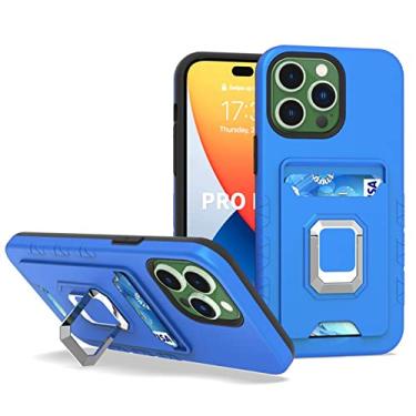 Imagem de zhouye Capa para iPhone 14/14 Plus/14 Pro/14 Pro Max, capa de silicone de couro nobuck magnético, capa de telefone à prova de choque de TPU macio fino com suporte de cartão, azul, 14 6,1 polegadas