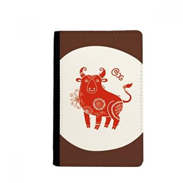 Imagem de Ano de boi animal China zodíaco vermelho porta-passaporte notecase burse capa carteira cartão bolsa, Multicolor