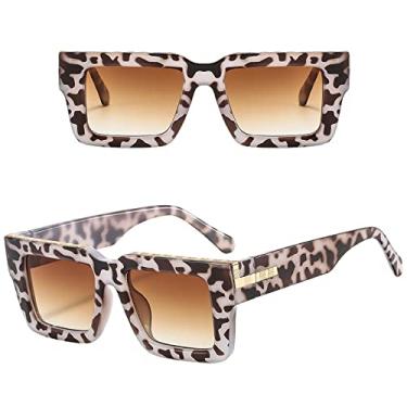 Imagem de Óculos de sol grandes da moda leopardo feminino designer de luxo armação grossa óculos de sol quadrado gradiente oculos, chá daimao, tamanho único