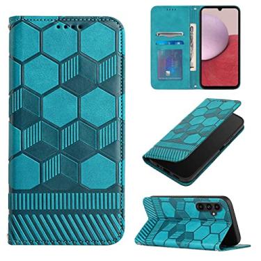 Imagem de Capas de telefone padrão futebol Samsung Galaxy A14 A 14 5G capa de couro slots de cartão de luxo clipe de carteira de telefone de negócios Samsung A14 5G capas (azul claro, Samsung A14 5G)
