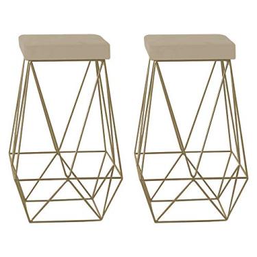 Imagem de Kit 2 Banqueta Decorativa Kathy Base Gold Veludo Bege - Gran Belo