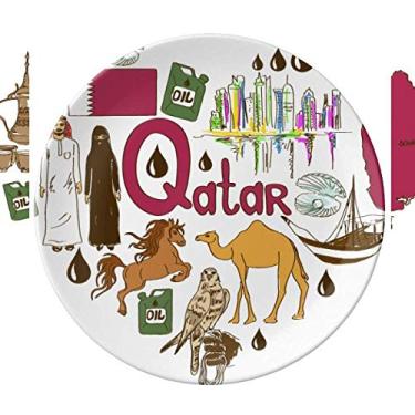 Imagem de Qatar Love Heart Landscap Placa de bandeira nacional decorativa de porcelana Salver Prato de jantar