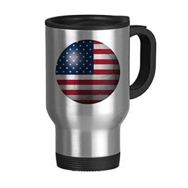 Imagem de Caneca de viagem de futebol americano com bandeira nacional dos EUA em aço inoxidável copo de carro copo térmico