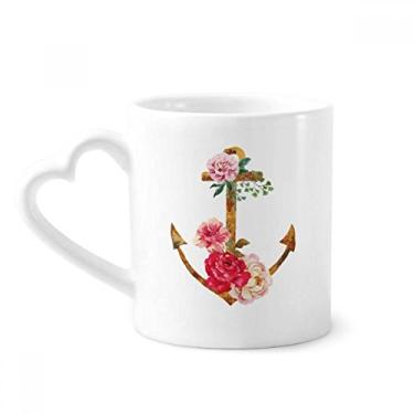 Imagem de Caneca de cerâmica para café com âncora rosa em aquarela copo de coração de vidro