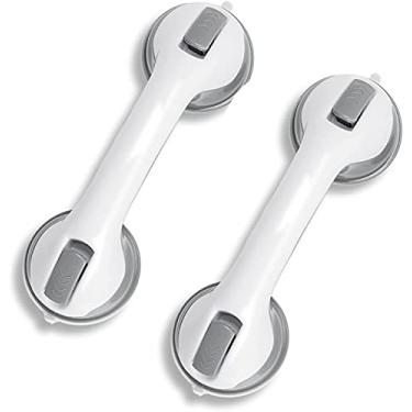 Imagem de barras de apoio para banheiro, Suction Shower Grab Bars for Bathroom,12 inches Shower Handle with Strong Hold Suction Cups, Anti-Slip Grap Safety Grab Bars for Elderly (2 pack)