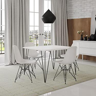 Imagem de Mesa Sala De Jantar Industrial Clips Quadrada Branca 90 Com 4 Cadeiras Eiffel Brancas De Ferro Preto