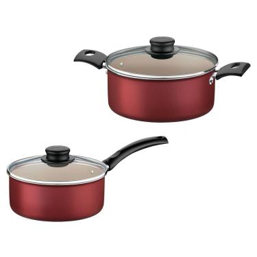 Imagem de Kit Com 2 Panelas Antiaderente Tampa de Vidro 16 Cm e 20 Cm Tramontina Turim