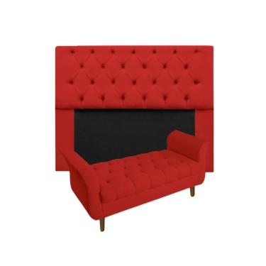 Imagem de Jogo Com Cabeceira Mirage + Recamier Grécia Queen 160 cm Suede Vermelho - LM DECOR