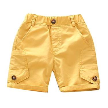 Imagem de Shorts de algodão para primavera e verão para meninos de 5 anos, Amarelo, 5-6 Anos