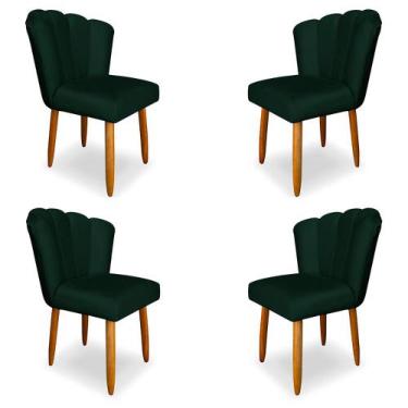 Imagem de Kit 4 Cadeiras De Jantar Pétala Estofada Pés Palito Veludo Verde - Mon