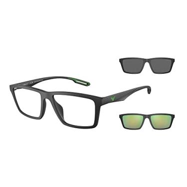 Imagem de Emporio Armani Armação masculina Ea4189u de ajuste universal para óculos de grau com dois clipes de sol intercambiáveis retangulares, Preto fosco/transparente/cinza escuro/verde espelhado, 55 mm