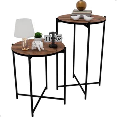 Imagem de Kit 2 Mesinhas Estio Industrial Lateral E Centro Articulada (Freijó)