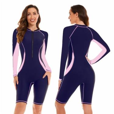 Imagem de Maiô feminino de manga comprida, roupa de banho esportiva, Rash Guards, Tankini Feminino Cordão Surfing Praia Fato de Banho (G, 23)