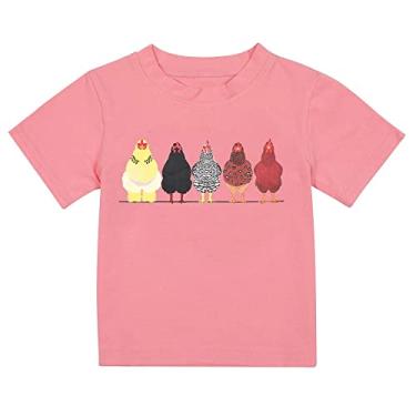 Imagem de Camiseta pré-escolar Fofa Fazenda de Frango Algodão Roupas Meninos e Meninas Gola Redonda Camiseta Infantil Bebê Menino Inverno, rosa, 11-12 Anos