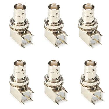 Imagem de Bettomshin 7 peças BNC fêmea PCB ângulo reto RF conector adaptador coaxial para antenas dispositivos LAN sem fio liga de zinco banhado a níquel
