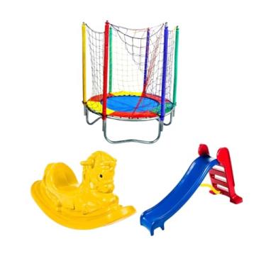 Imagem de Trampolim Pula Pula Cama Elástica 1,40m Escorregador Médio 3 Degraus Gangorra Infantil 1 Lugar