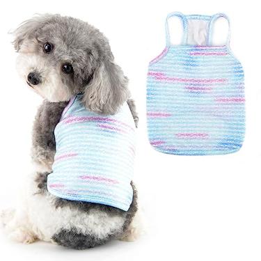 Imagem de Ranphy Camisa para cachorro feminino pequeno gravata listrada para animais de estimação camiseta respirável e macia para cachorrinho primavera verão roupas chihuahua yorkie gatos, azul, P