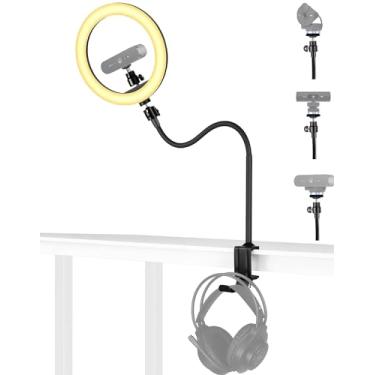 Imagem de Brio Suporte de luz de anel de webcam, suporte magnético de 61 cm com luz de selfie de 25 cm e gancho de fone de ouvido compatível com webcams Logitech Brio 100 101,301 300,500, Brio 4K, C270, C310