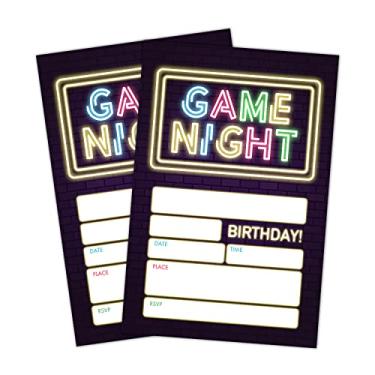 Imagem de LWBEO Cartões de convite de aniversário, convites de festa noturna de jogo, suprimentos de decoração de festa de feliz aniversário infantil, 20 cartões de preenchimento com envelopes para celebração