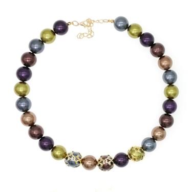 Imagem de Colar de pérolas grandes para mulheres colar de declaração de pérolas grandes e grossas, bijuterias simuladas de pérolas, colar de elos de corrente para festa de formatura de casamento, Banhado a ouro, Pérola sintética