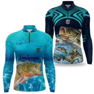 Imagem de Camiseta Pesca Masculina Manga Longa Térmica Estampada Kit 2-Masculino