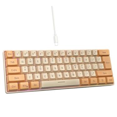 Imagem de Snpurdiri Teclado para jogos 60% com fio, miniteclado ultra compacto com retroiluminação RGB, mini teclado compacto impermeável de 61 teclas para PC/Mac Gamer, Typist, viagem (laranja e creme)