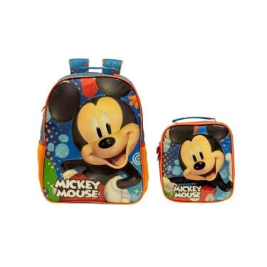 Imagem de Kit escolar mickey mouse mochila de costas + lancheira
