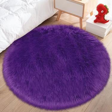 Imagem de TENNOLA Tapete roxo redondo pequeno de 0,9 m, tapete grosso peludo fofo para adolescentes, tapete circular felpudo de pele de carneiro para quarto interno, quarto, sala de estar, decoração de